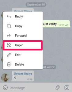 unpin a message in a Telegram group