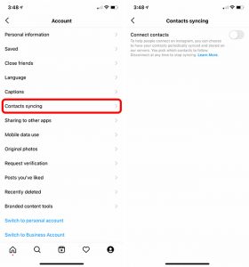 Instagram Contacts Syncing 