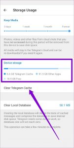 Clear cache on Telegram to save space 