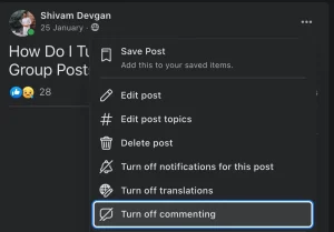 Turn off comments on Facebook 