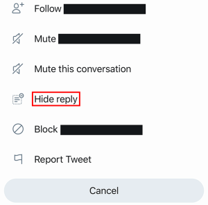 Hide a reply on Twitter 